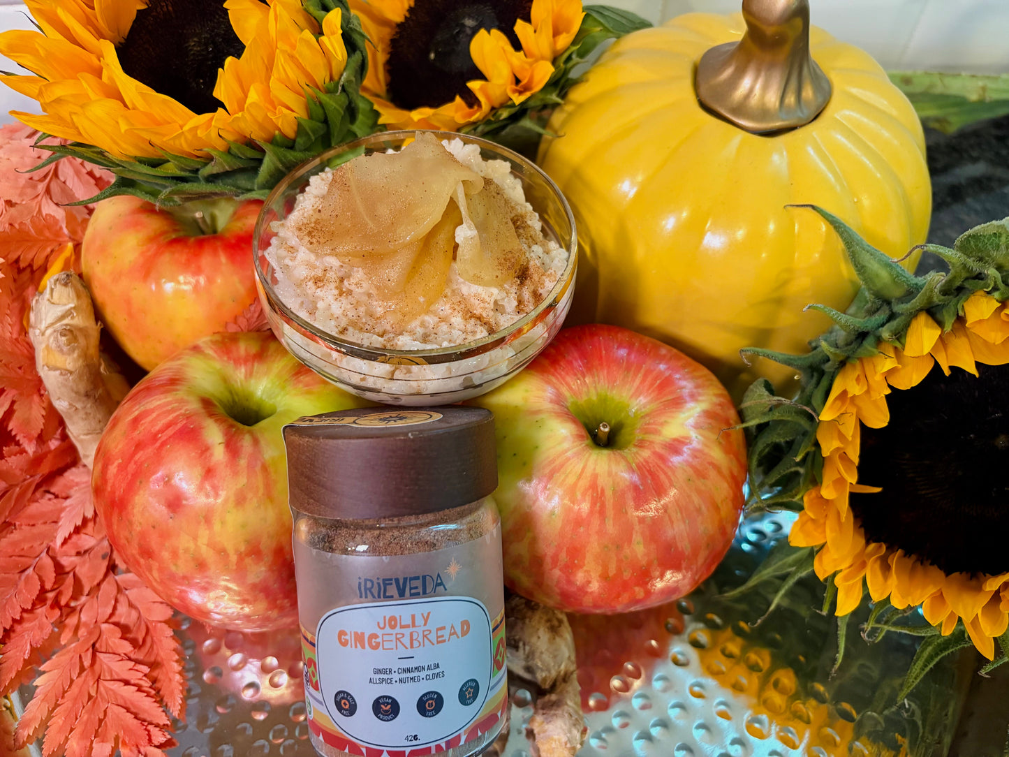 Gingerbread Spiced Rice Pudding with Poached Apples