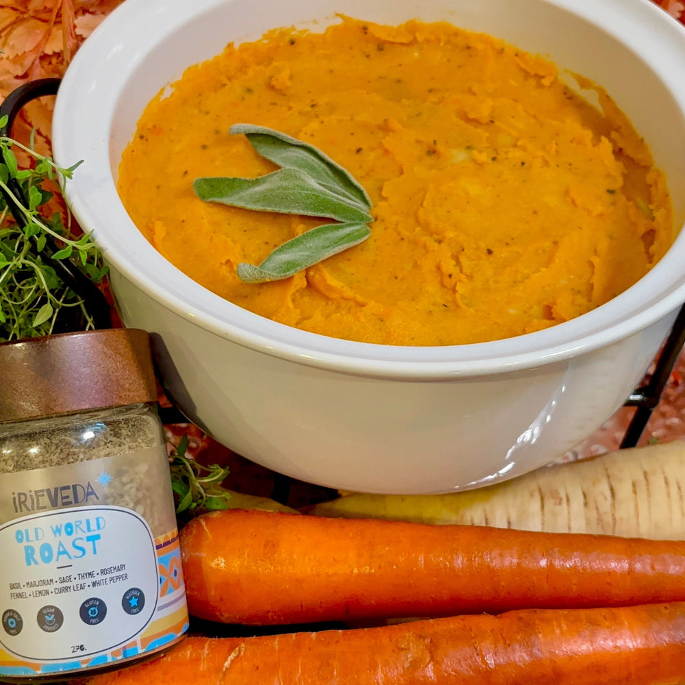 Spiced Root Vegetable Mash with Golden Ghee Drizzle (Gluten Free, Vegan, FODMAP Friendly, Allergen Friendly)