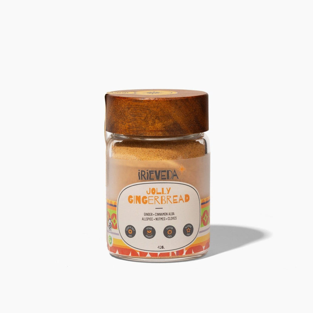 IrieVeda Spice Blends Holiday Baking Glass Jar (1/2 cup) Jolly Gingerbread fodmap ayurvedic